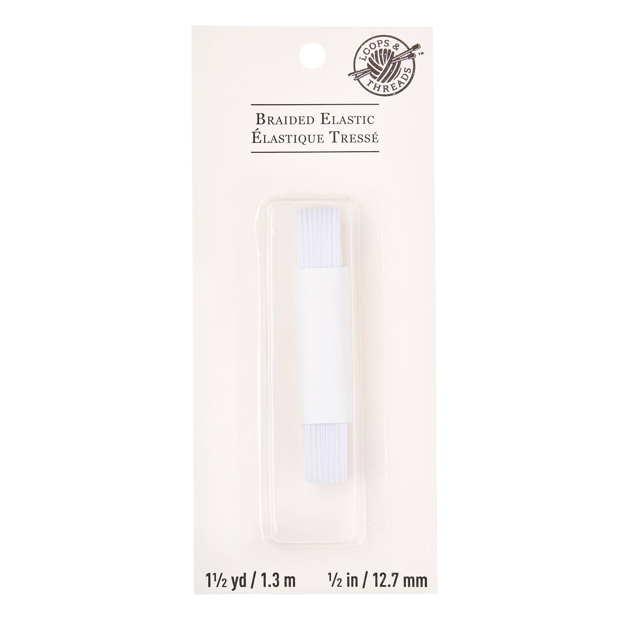 1/2" White Braided Elastic by Loops & Threads™